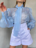 Bowknot Puff Sleeves Loose Ladies Daily Shirt CY0517 - SWEETKAMA