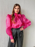 Bowknot Puff Sleeves Loose Ladies Daily Shirt CY0517 - SWEETKAMA