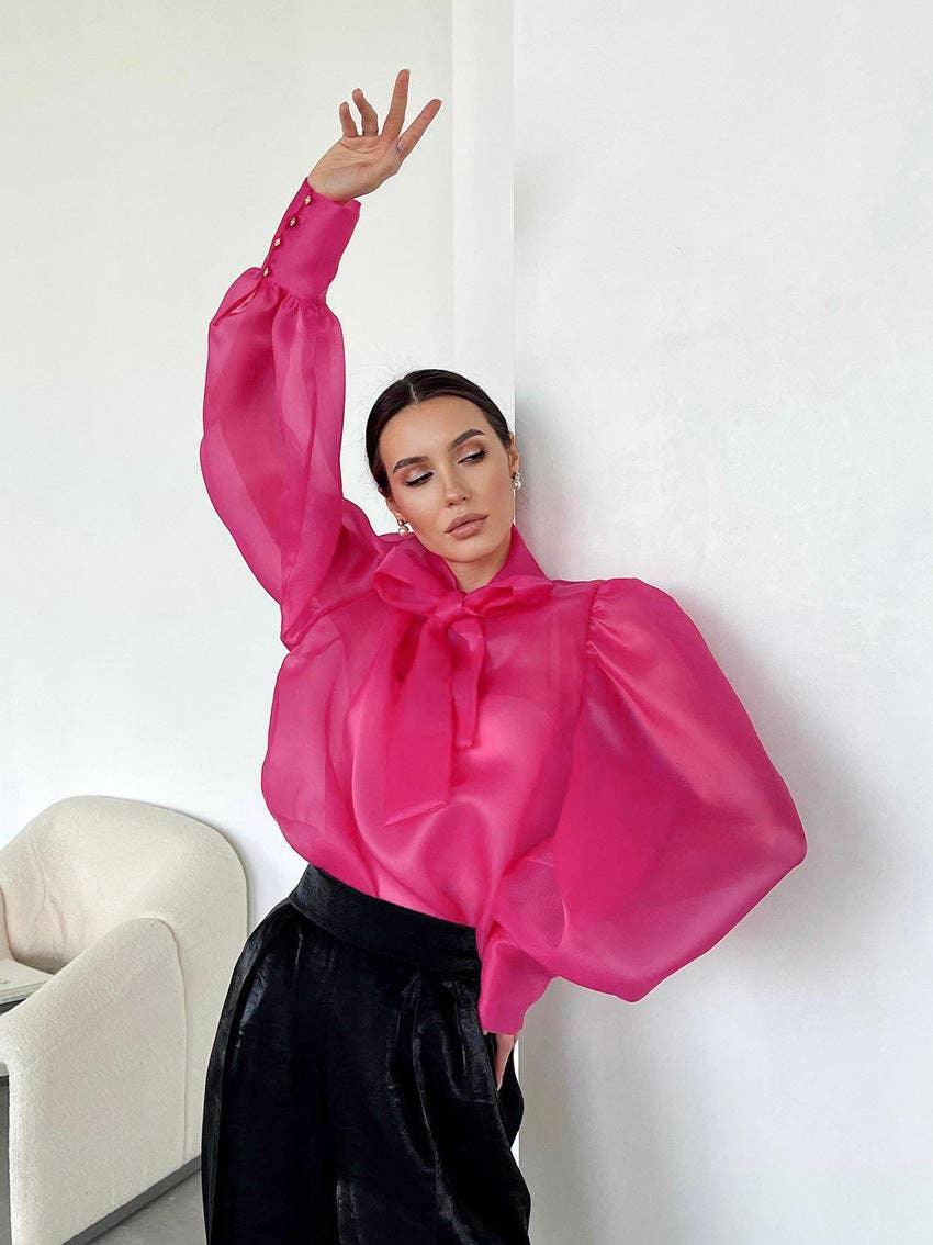 Bowknot Puff Sleeves Loose Ladies Daily Shirt CY0517 - SWEETKAMA