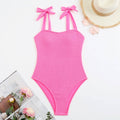 Bowtie Shoulder Solid Color One Piece Swimwear Y06 - SWEETKAMA