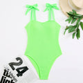 Bowtie Shoulder Solid Color One Piece Swimwear Y06 - SWEETKAMA