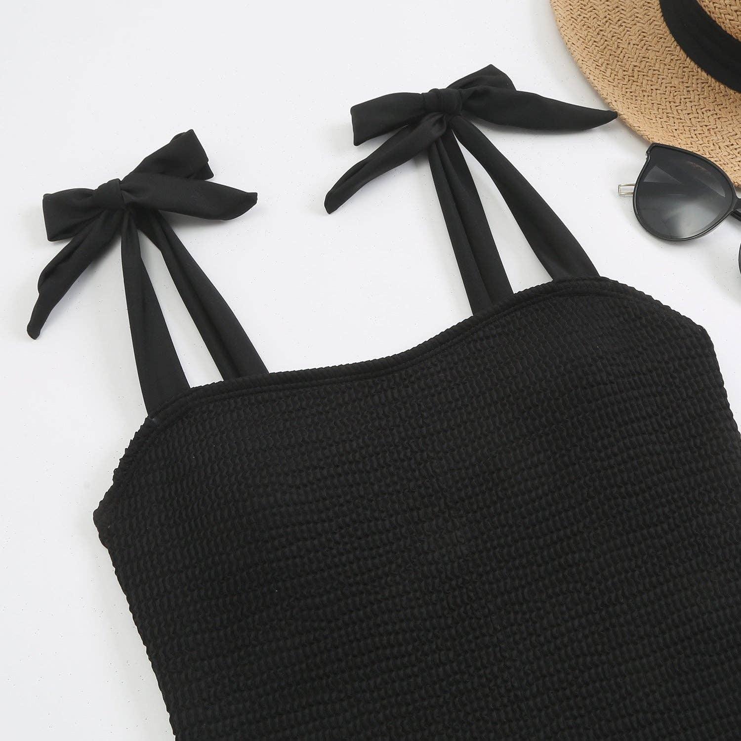 Bowtie Shoulder Solid Color One Piece Swimwear Y06 - SWEETKAMA
