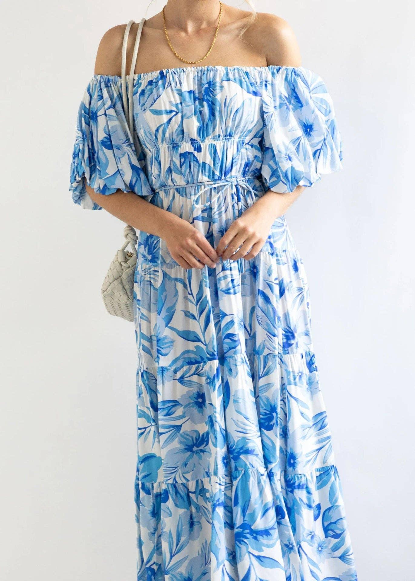Bubble Sleeves Floral Print Ladies Daily Dress 25502 - SWEETKAMA