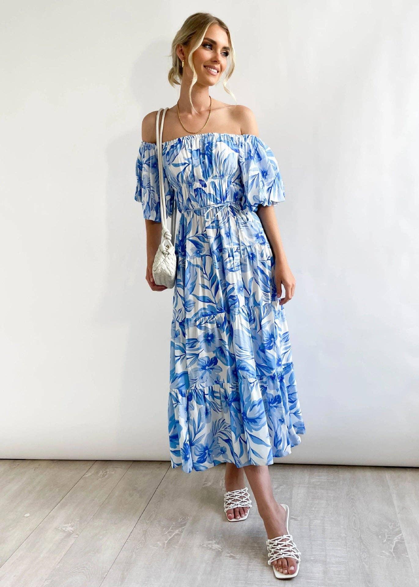 Bubble Sleeves Floral Print Ladies Daily Dress 25502 - SWEETKAMA