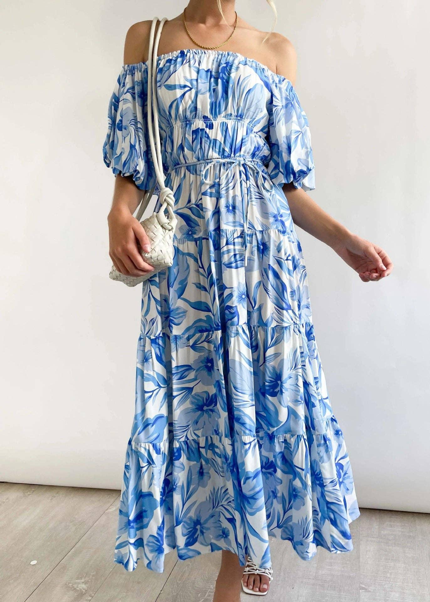 Bubble Sleeves Floral Print Ladies Daily Dress 25502 - SWEETKAMA