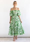 Bubble Sleeves Floral Print Ladies Daily Dress 25502 - SWEETKAMA