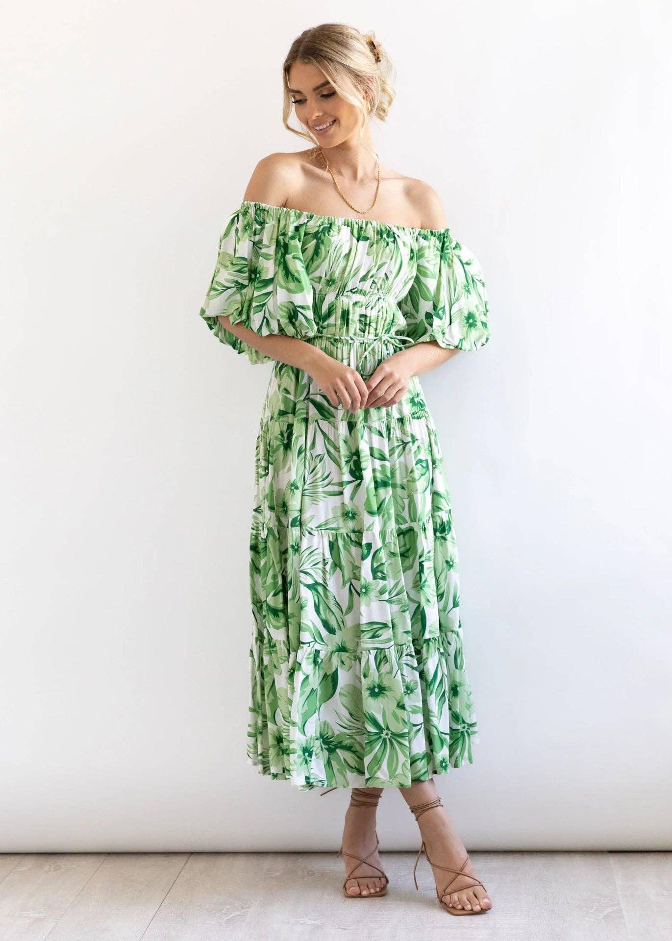 Bubble Sleeves Floral Print Ladies Daily Dress 25502 - SWEETKAMA