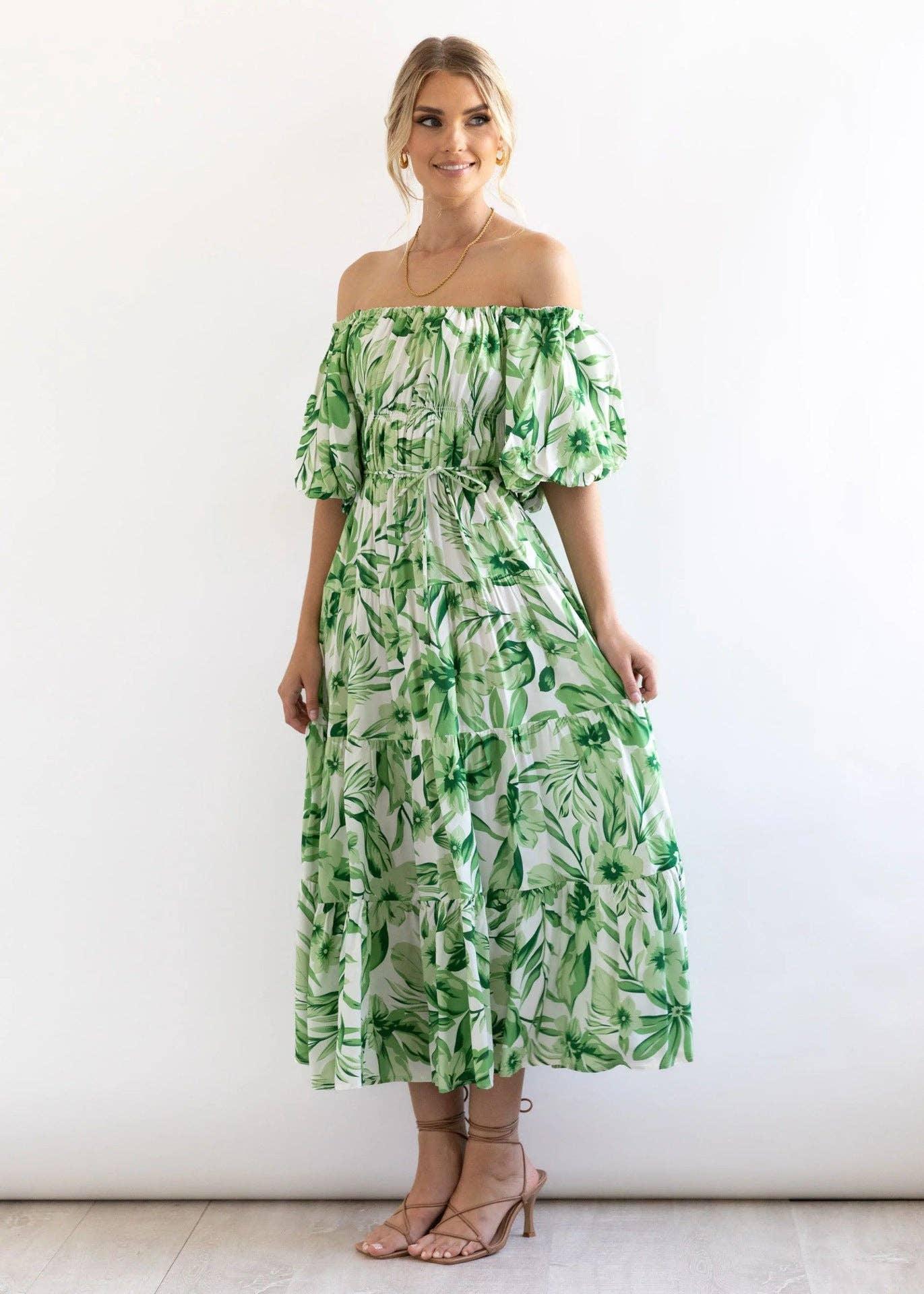 Bubble Sleeves Floral Print Ladies Daily Dress 25502 - SWEETKAMA