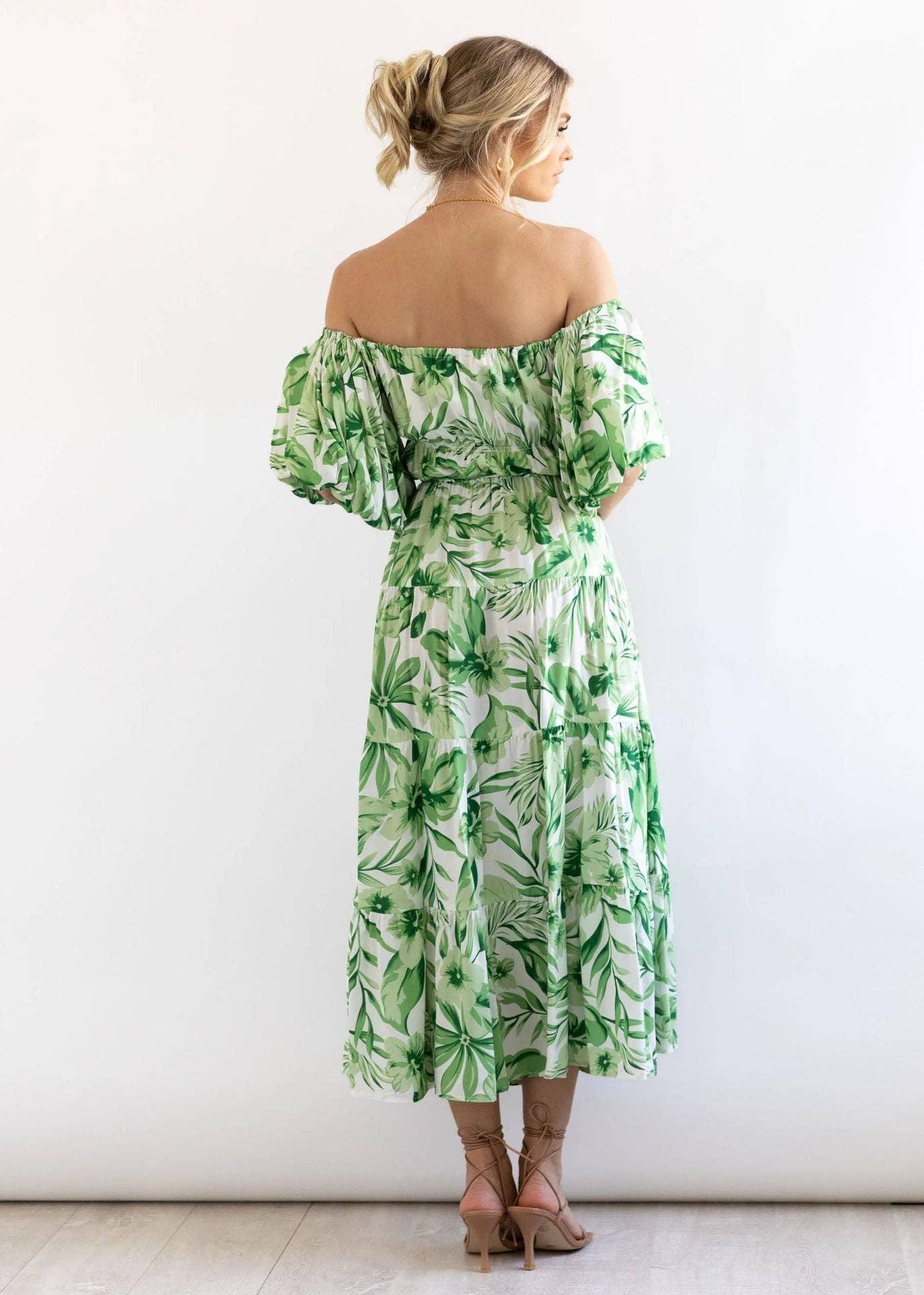 Bubble Sleeves Floral Print Ladies Daily Dress 25502 - SWEETKAMA