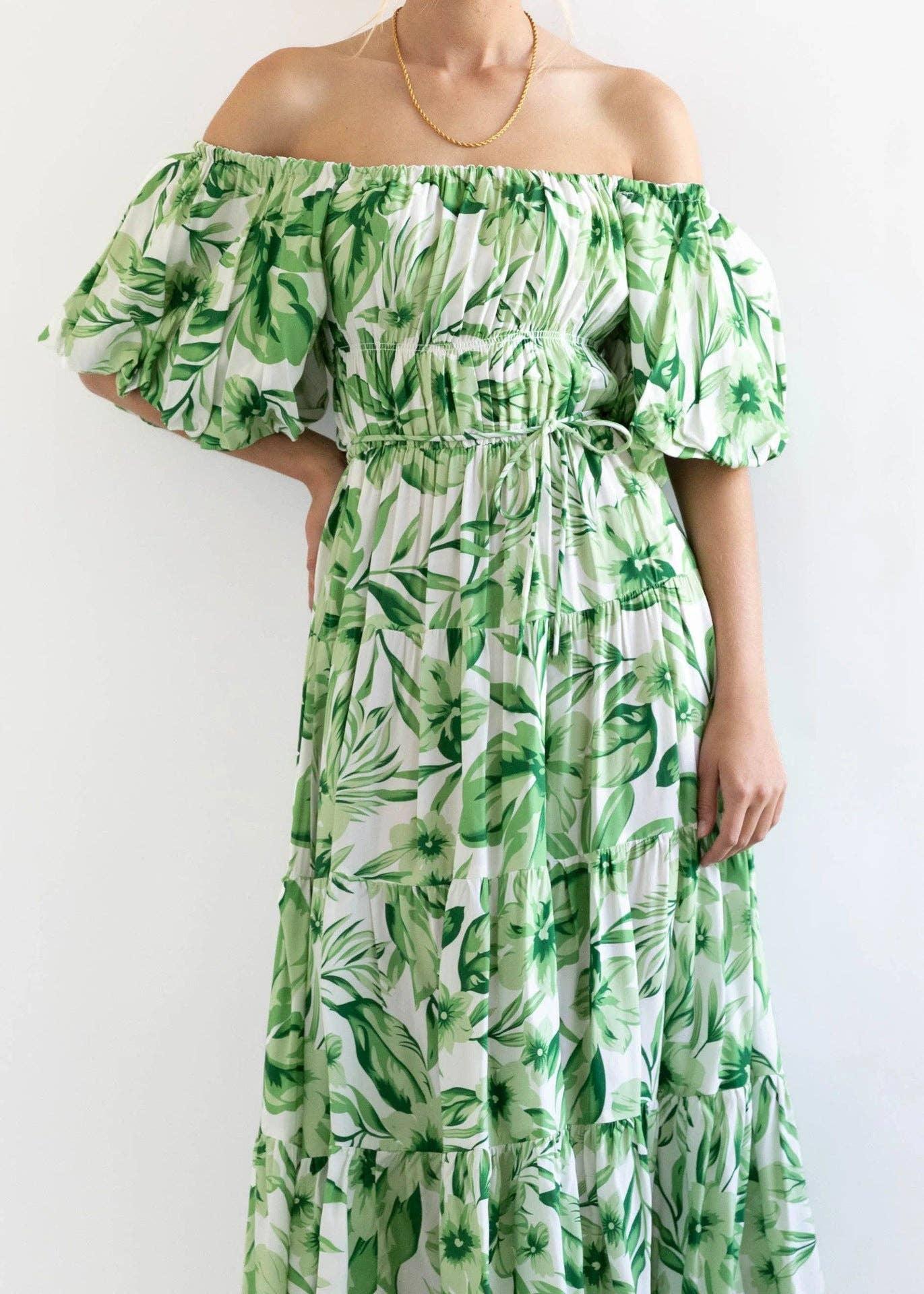 Bubble Sleeves Floral Print Ladies Daily Dress 25502 - SWEETKAMA