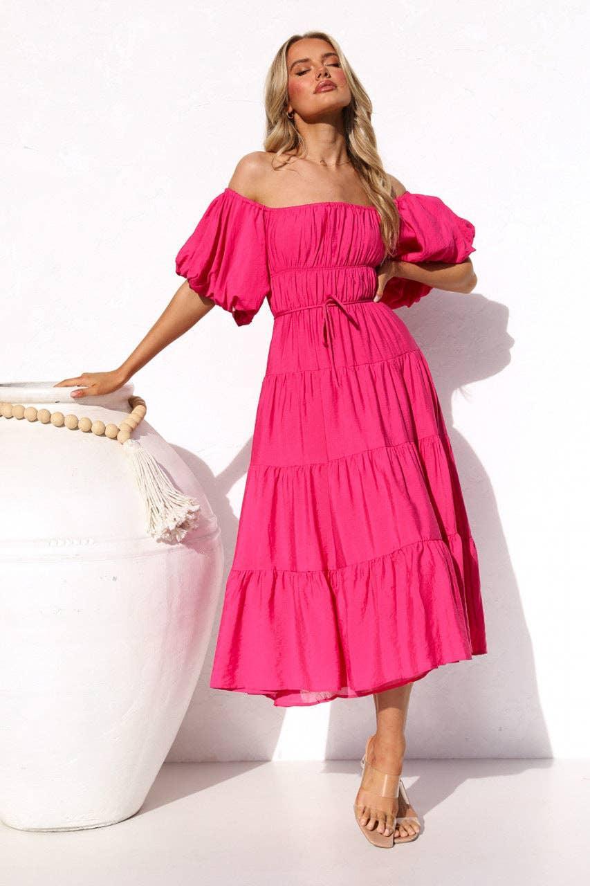 Bubble Sleeves Floral Print Ladies Daily Dress 25502 - SWEETKAMA