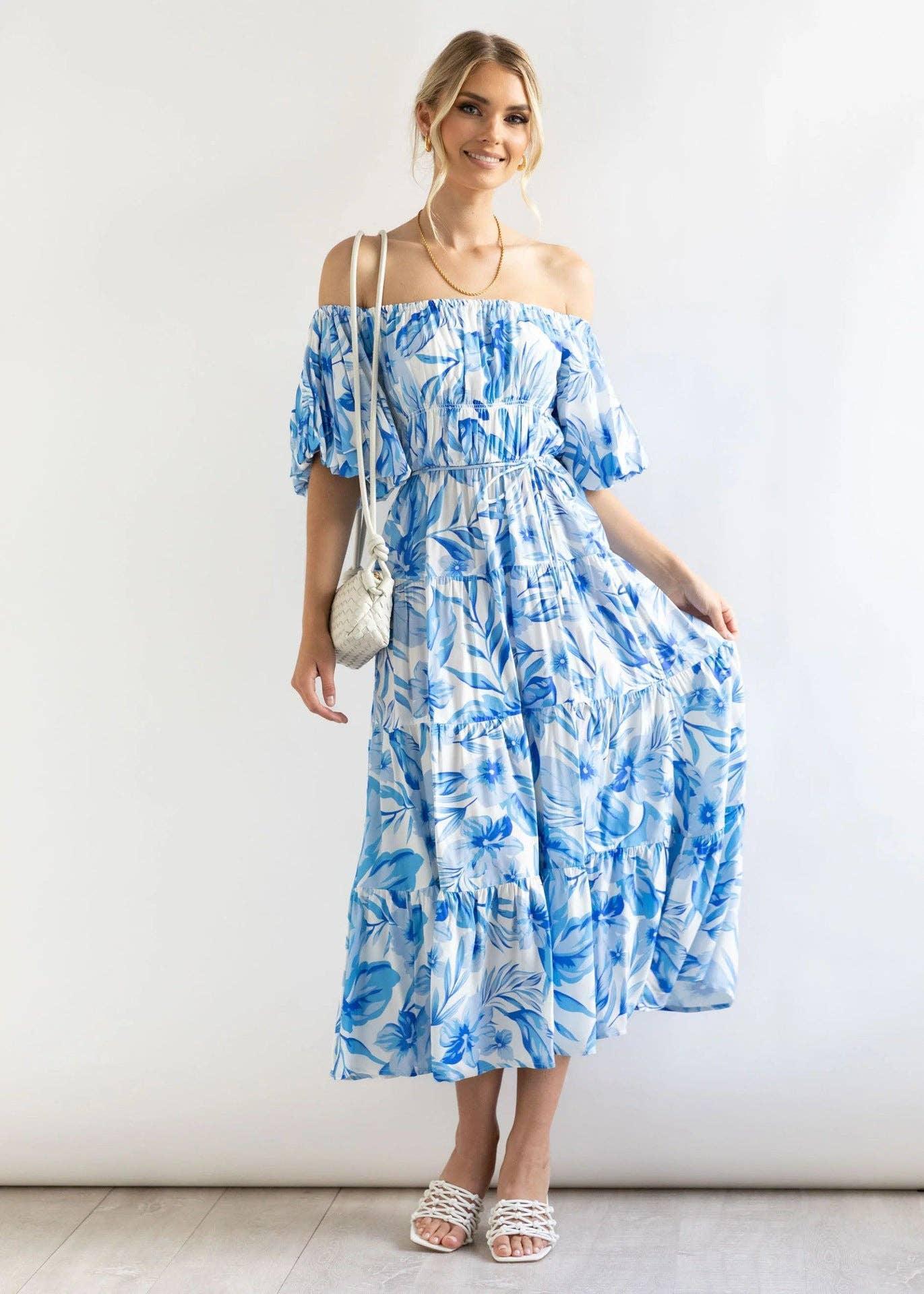 Bubble Sleeves Floral Print Ladies Daily Dress 25502 - SWEETKAMA