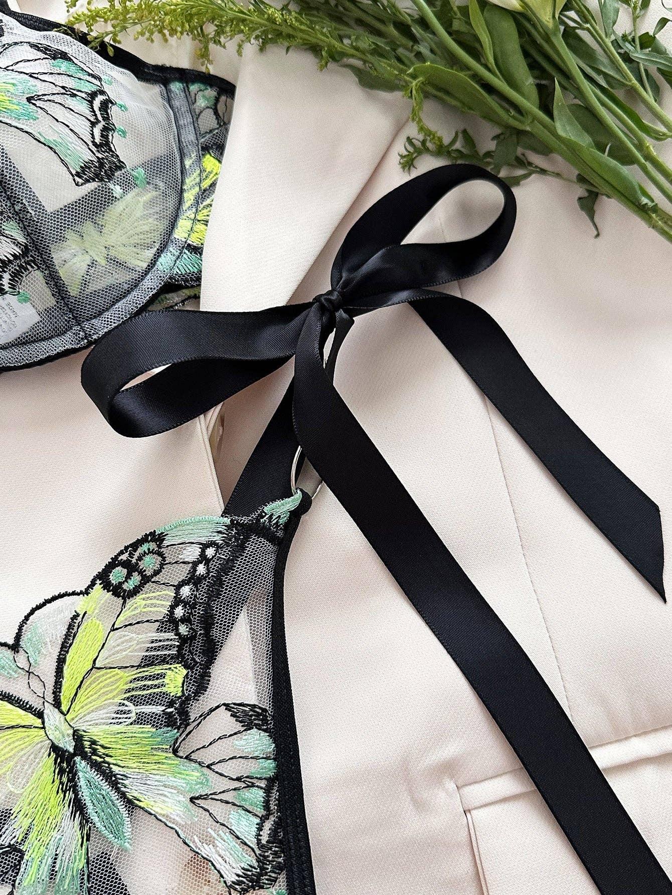 Butterfly Embroidery 2PCS Lingerie Sets HF-4100 - SWEETKAMA