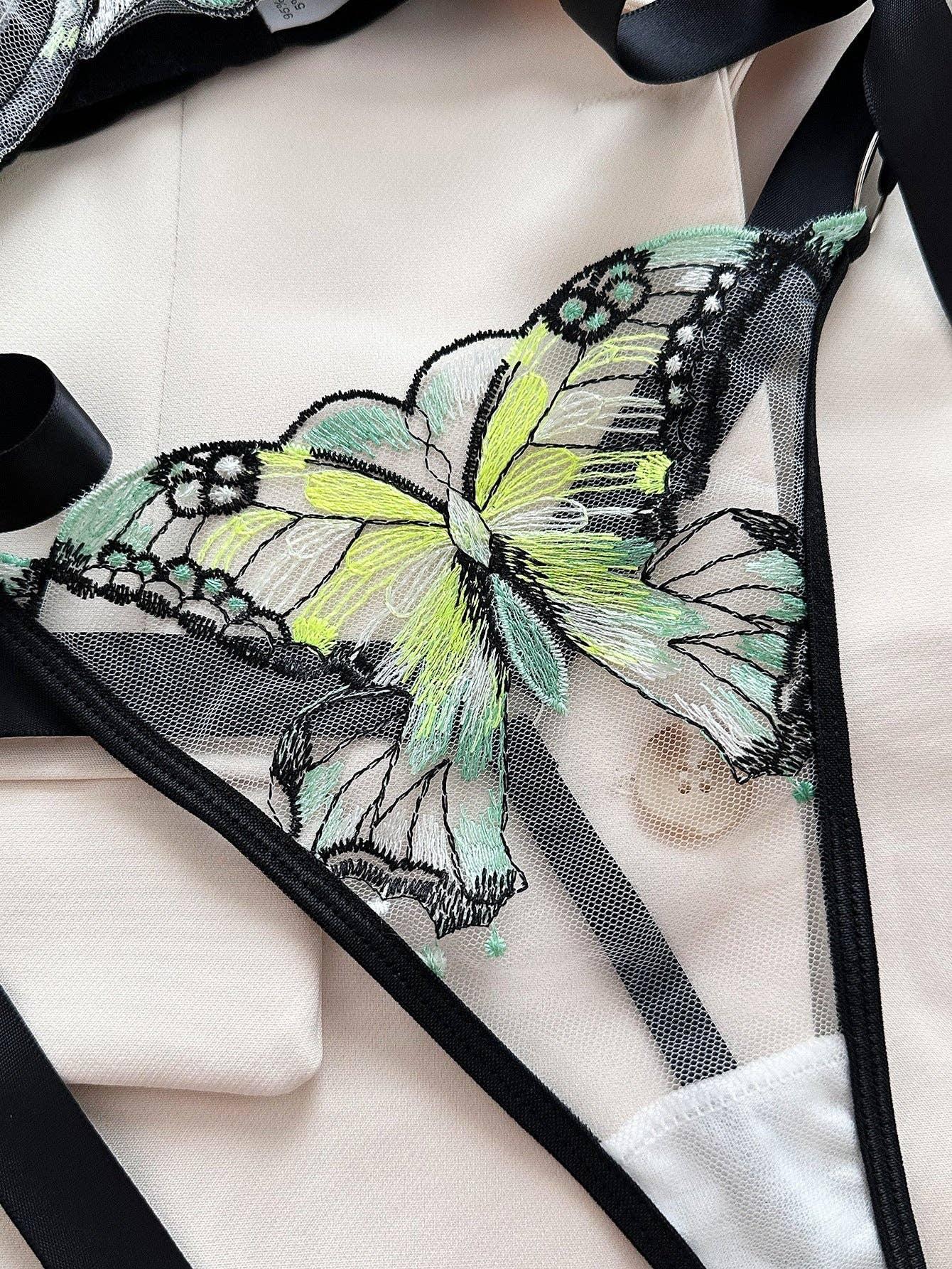 Butterfly Embroidery 2PCS Lingerie Sets HF-4100 - SWEETKAMA