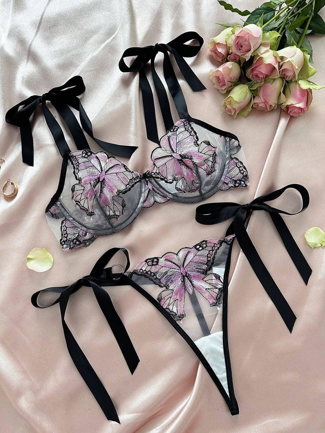 Butterfly Embroidery 2PCS Lingerie Sets HF-4100 - SWEETKAMA