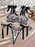 Butterfly Embroidery 2PCS Lingerie Sets HF-4100 - SWEETKAMA