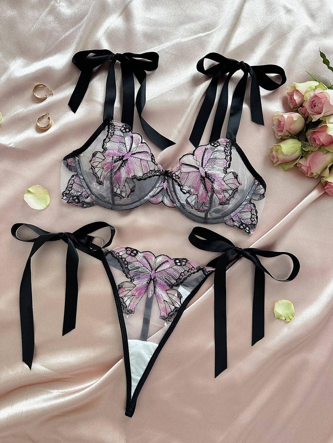 Butterfly Embroidery 2PCS Lingerie Sets HF-4100 - SWEETKAMA