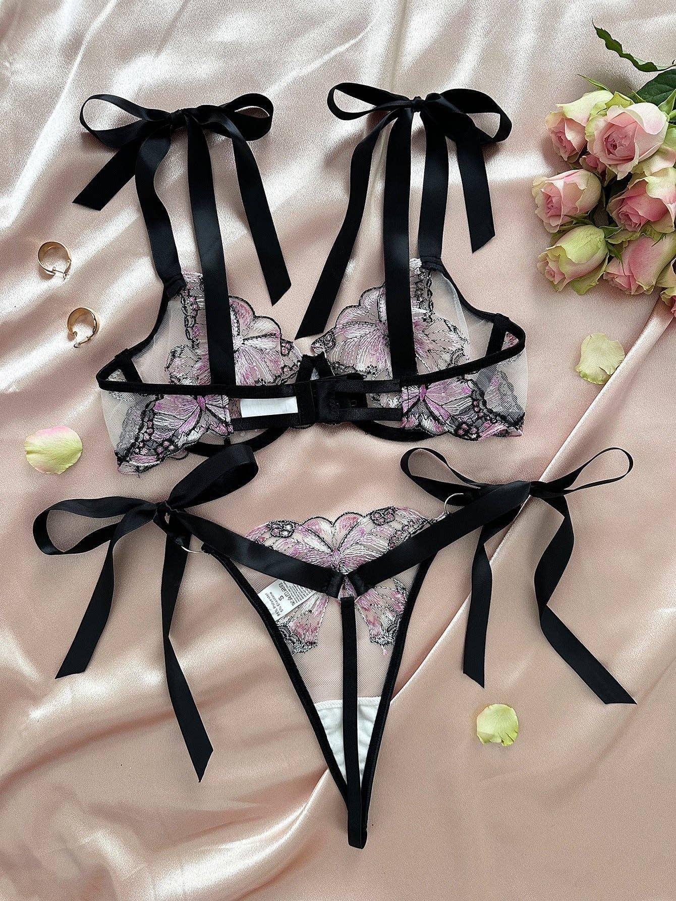 Butterfly Embroidery 2PCS Lingerie Sets HF-4100 - SWEETKAMA
