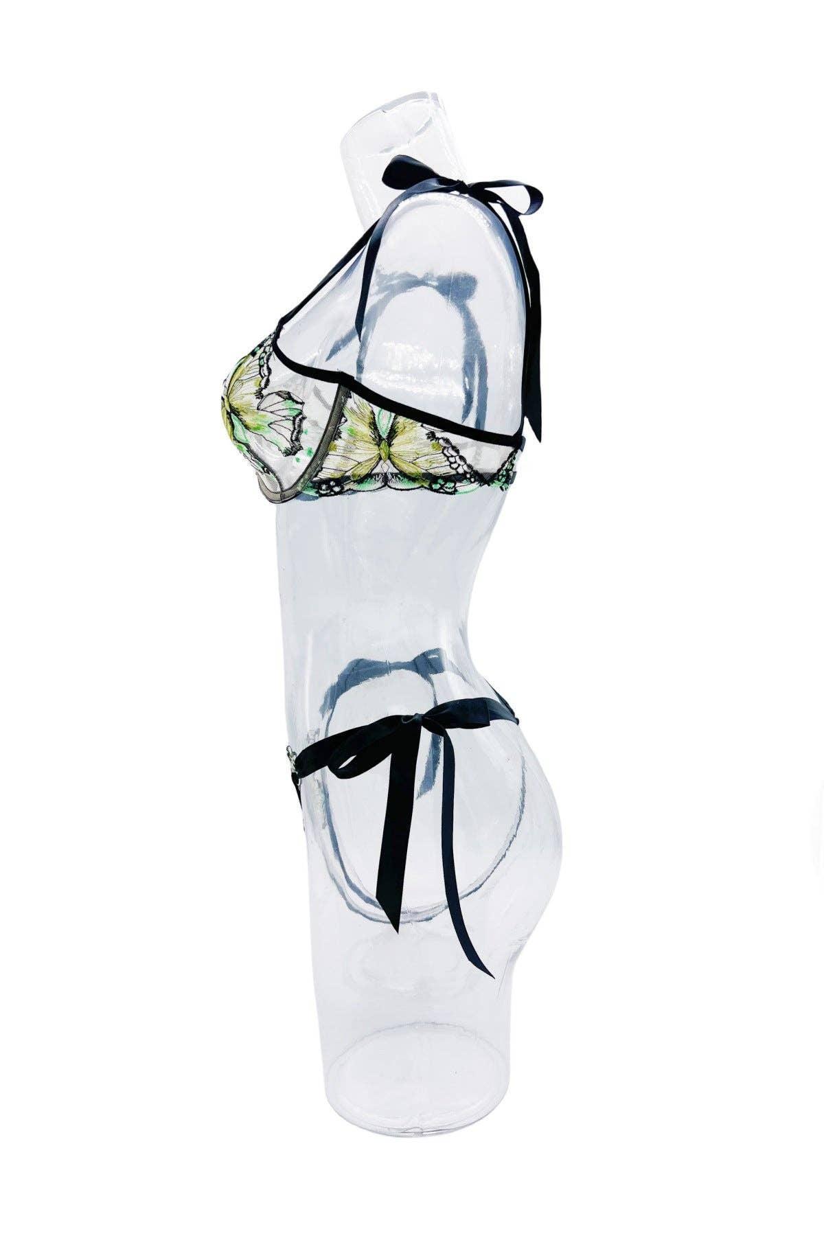 Butterfly Embroidery 2PCS Lingerie Sets HF-4100 - SWEETKAMA