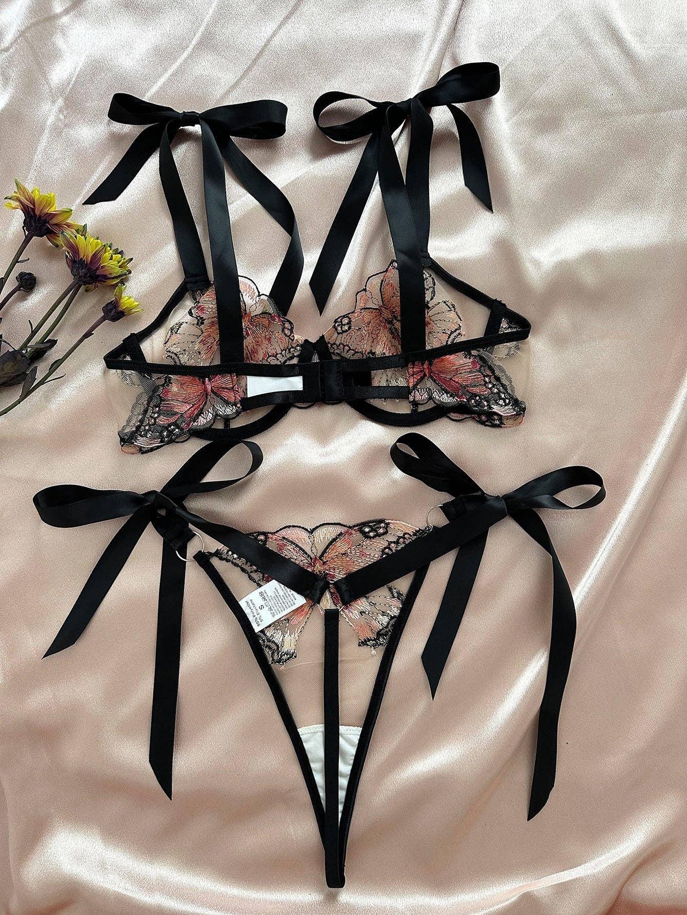 Butterfly Embroidery 2PCS Lingerie Sets HF-4100 - SWEETKAMA