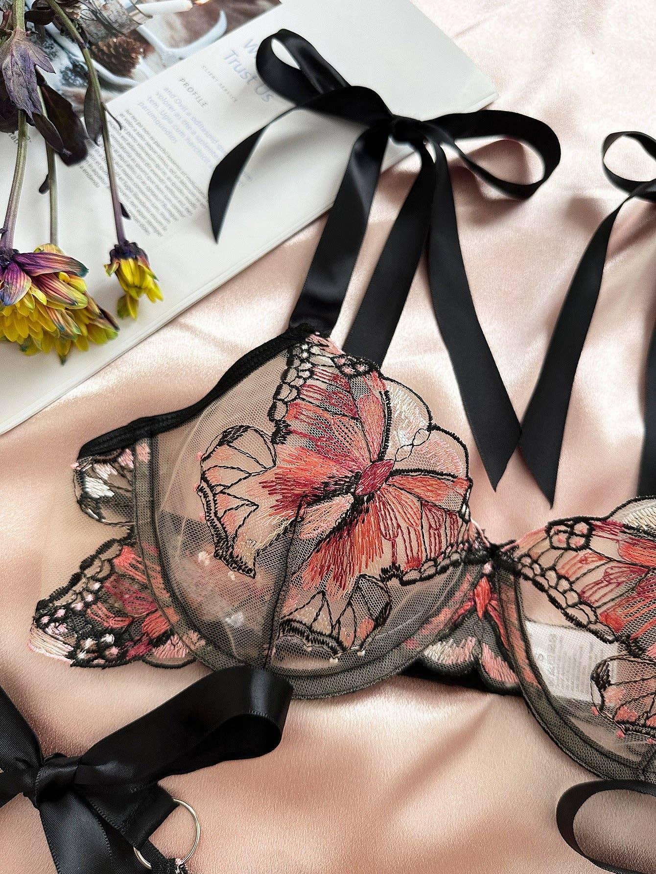 Butterfly Embroidery 2PCS Lingerie Sets HF-4100 - SWEETKAMA