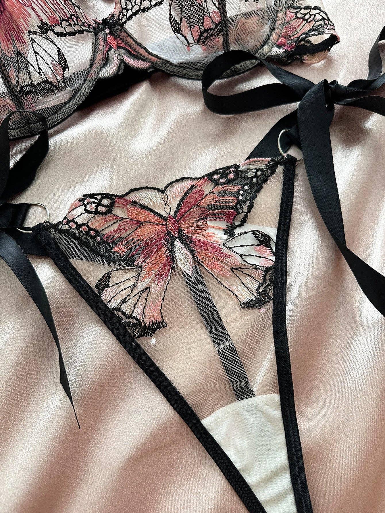 Butterfly Embroidery 2PCS Lingerie Sets HF-4100 - SWEETKAMA