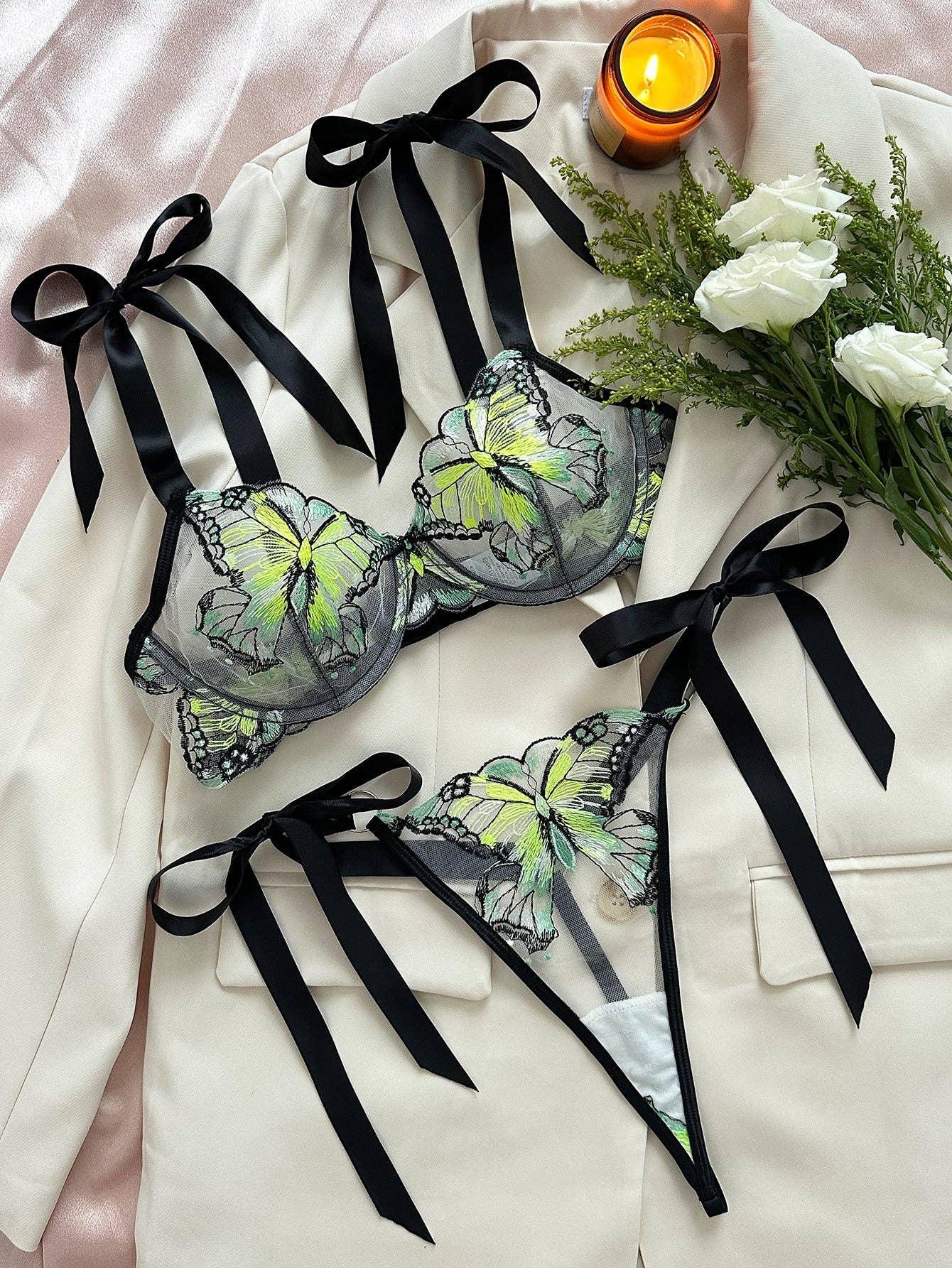 Butterfly Embroidery 2PCS Lingerie Sets HF-4100 - SWEETKAMA