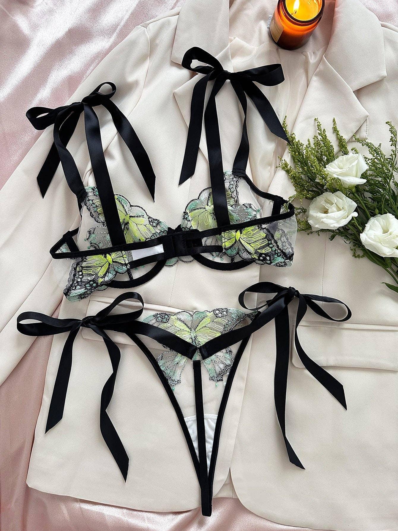 Butterfly Embroidery 2PCS Lingerie Sets HF-4100 - SWEETKAMA