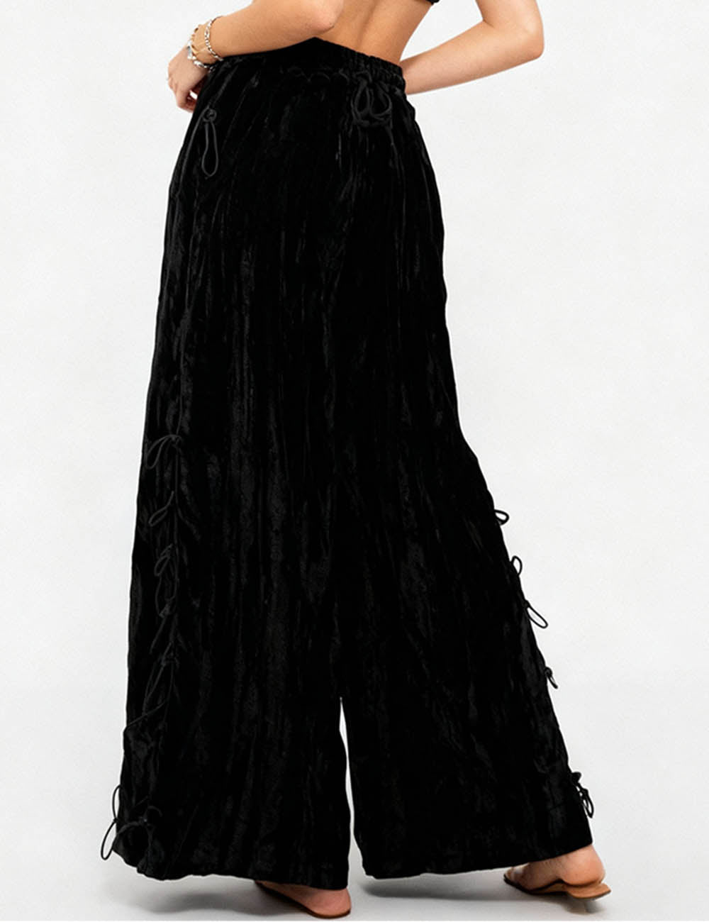 Ladies Black Drawstring Velvet Pants SKP0788