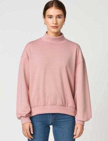Ladies Solid Color Mock Neck Long Sleeves Sweatshirt
