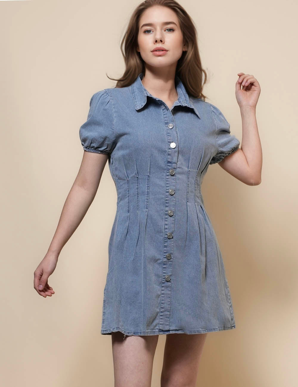 Ladies Puff Sleeves Denim Mini Dress SKD50028