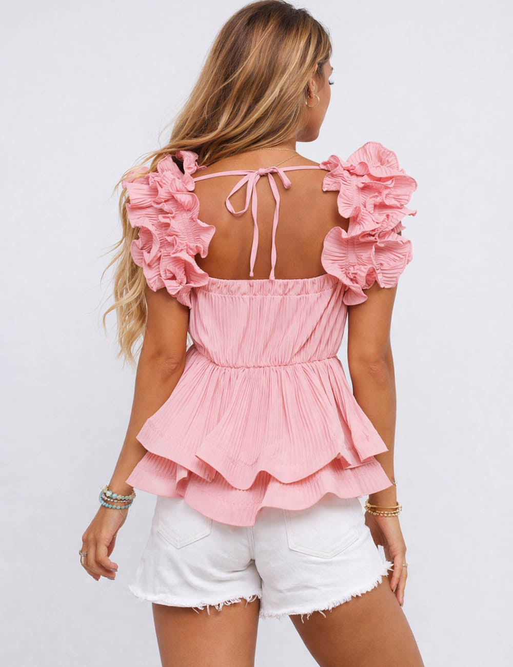 Ladies Chic 3D Ruffle Square Neck Babydoll Top
