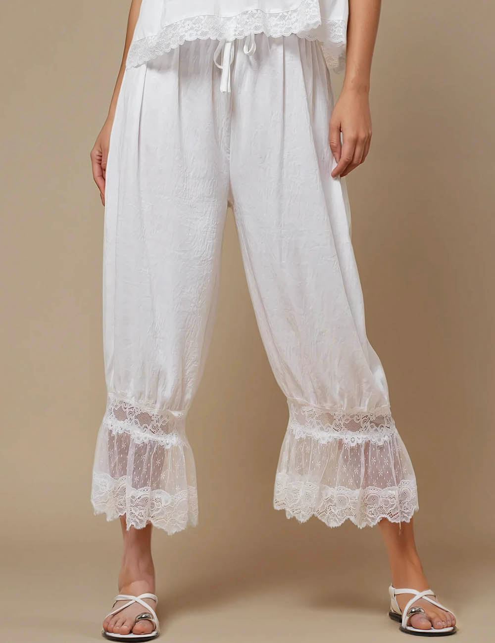 Ladies Lace String Tie Lantern Pants