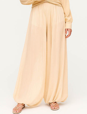 Ladies Solid Color Sheer Balloon Leg Jogger Pants