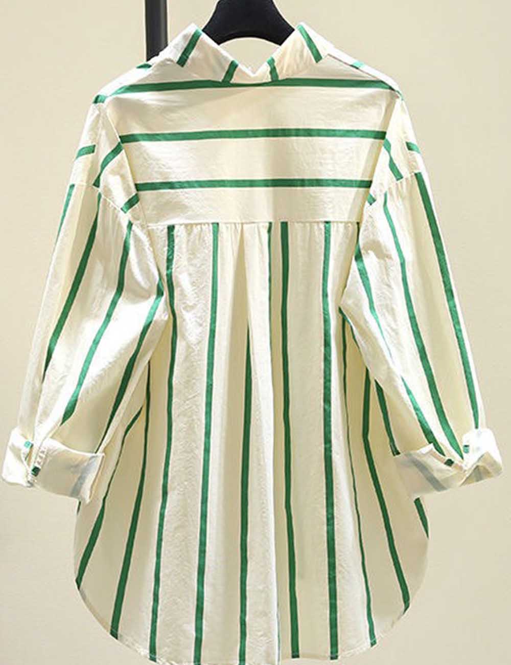 Ladies Color Block Striped Button Closure Long Sleeves Shirt