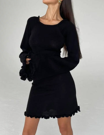 Ladies Backless Baby Lock Hem Knit Mini Dress SKD41072