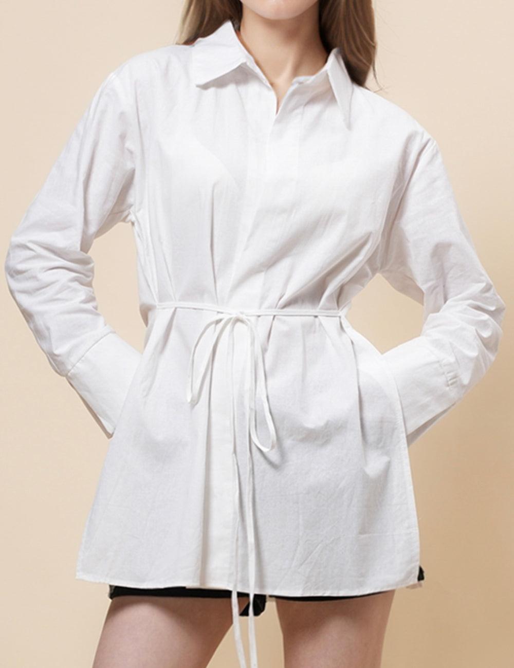 Ladies White Color Turndown Collar Shirt SKT4876