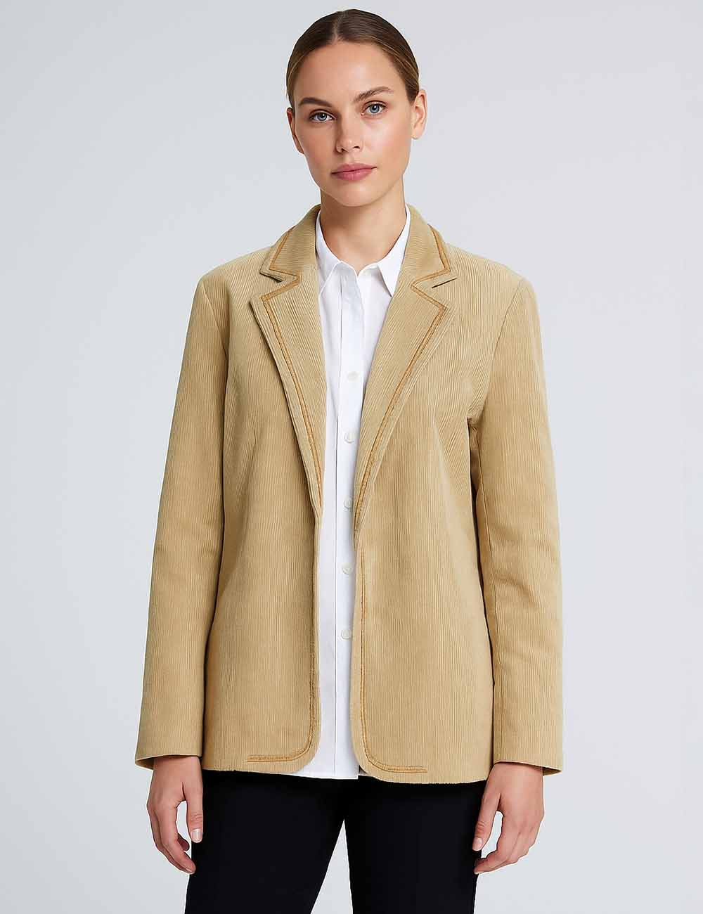Ladies Notch Collar Front Open Corduroy Blazer Coat