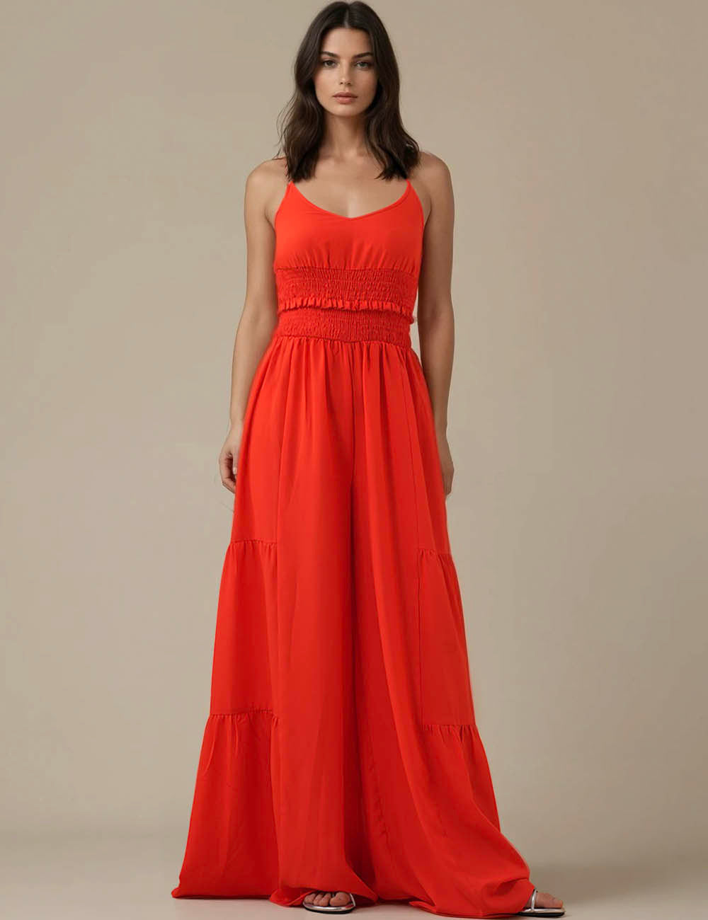 Ladies Halter Overall Elastic Waist Wide Leg Jumpsuit SKJ5KC901