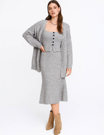 Ladies Knit Tube Top & Cardigan & Midi Skirt 3PCS Set