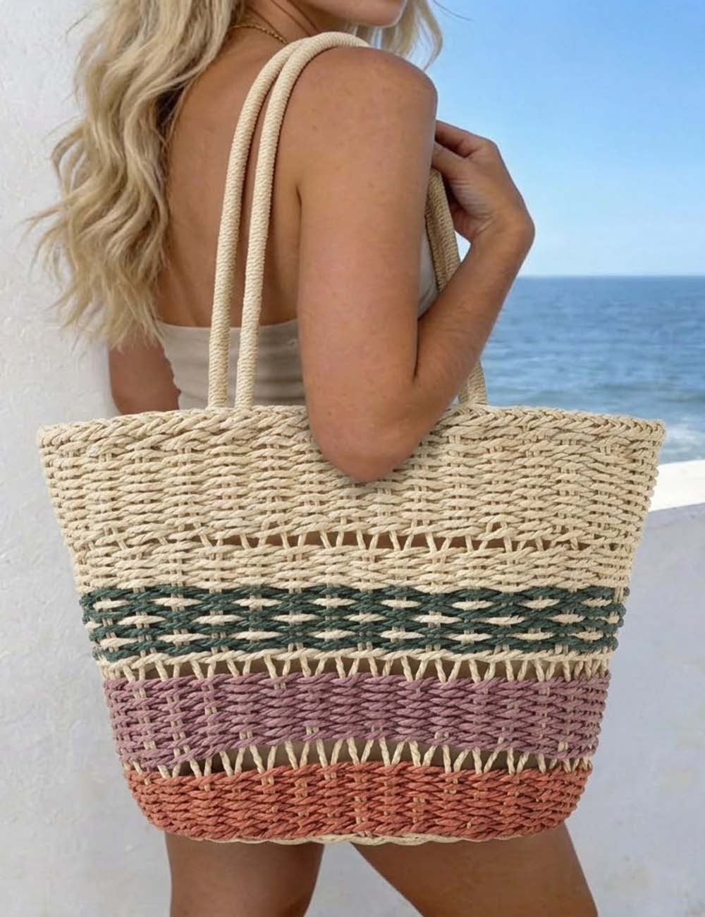 Ladies Summer Beach Handbag Woven Straw Shoulder Bag
