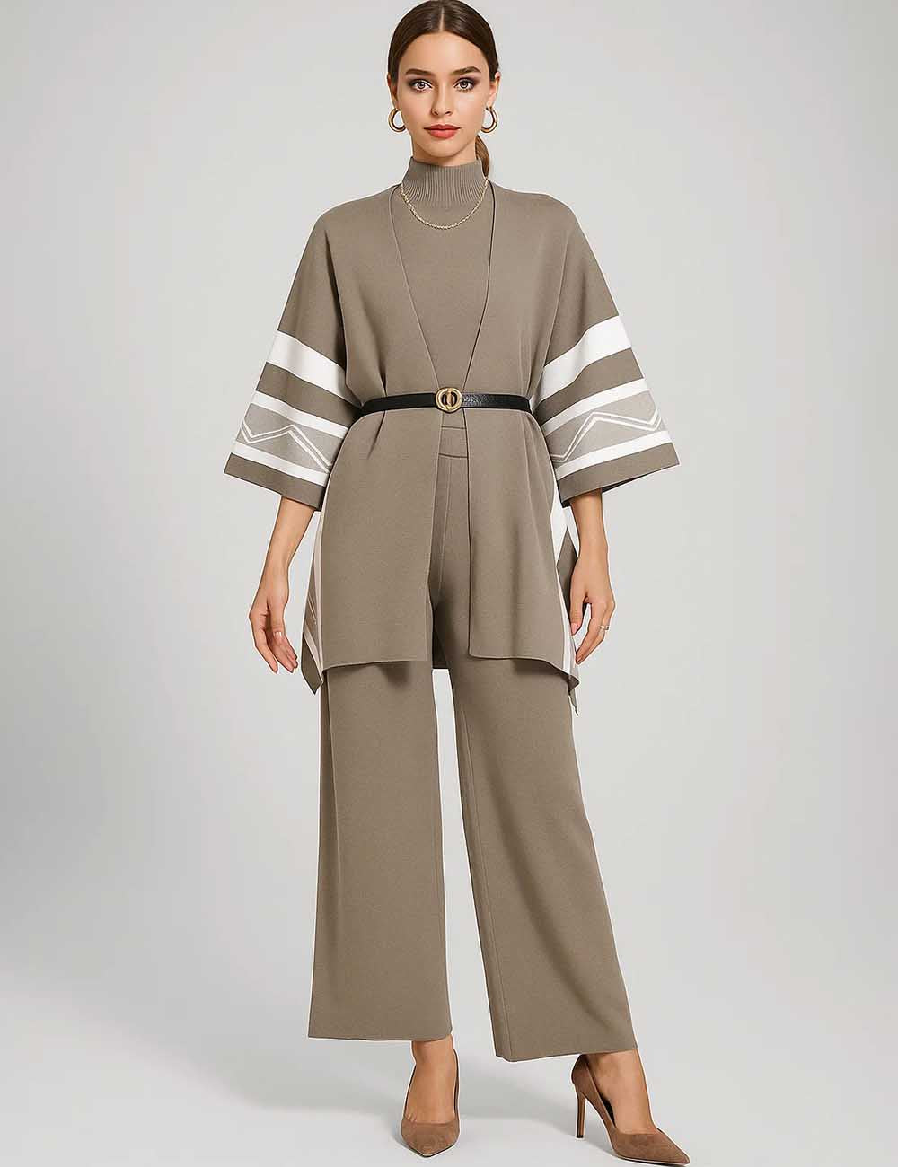Ladies Knit Sweater& Belt Shawl & Pants 3PCS Set