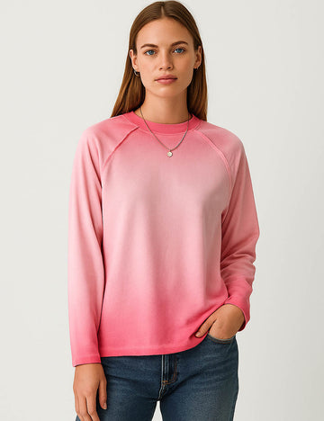 Ladies Ombre Round Neck Long Sleeves Tee