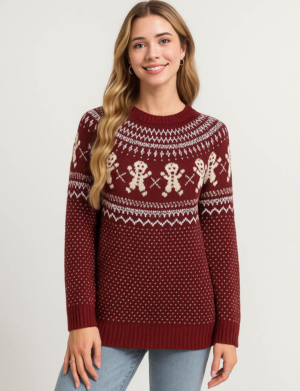 Ladies Snowman Polka Dot Round Neck Christmas Sweater