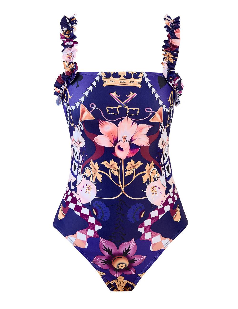 Ladies Floral Print One Piece Swimwear with Salong SKSW40304