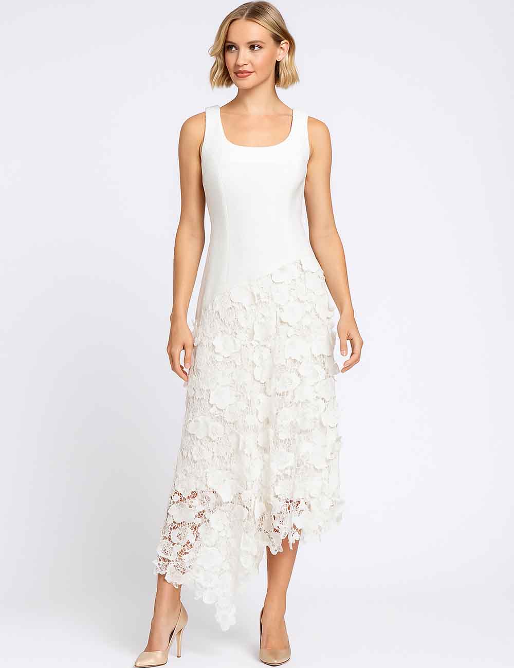 Ladies Square Neck Sleevess Floral Lace Maxi Dress