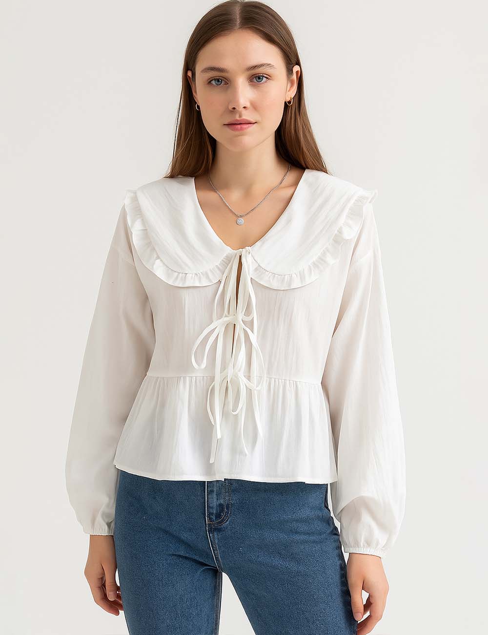 Ladies Solid Color Turndown Collar Shirt B63060