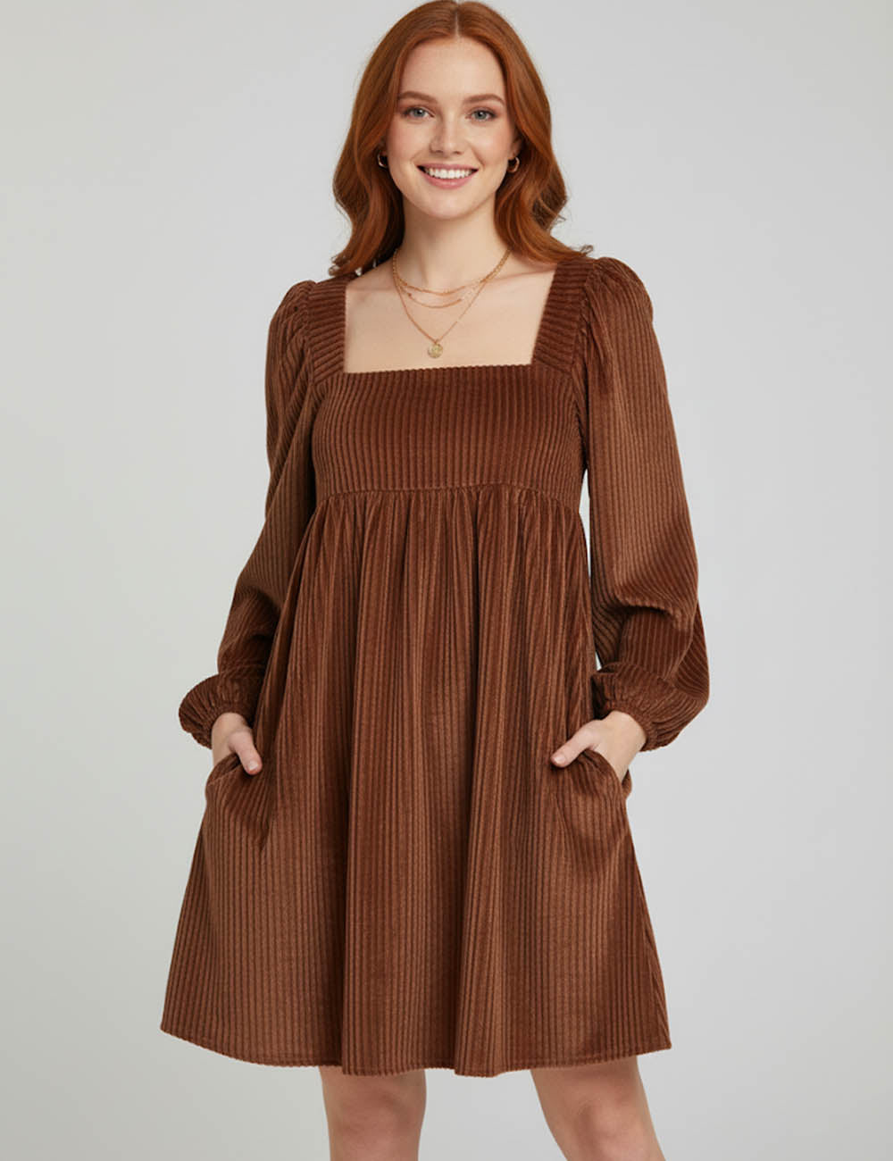 Ladies Velvet Square Neck Long Sleeves Mini Dress