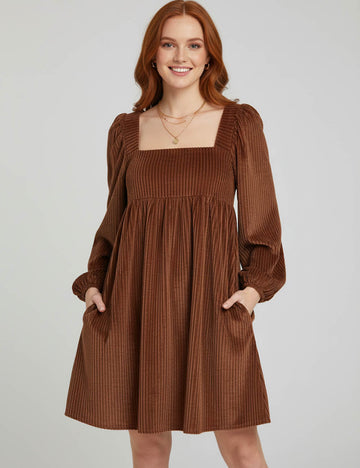 Ladies Velvet Square Neck Long Sleeves Mini Dress