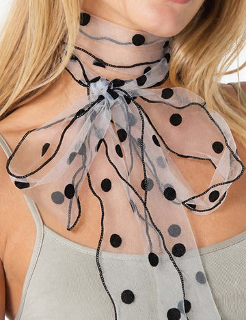 Ladies Chic Sheer Mesh Polka Dot Chiffon Scarf